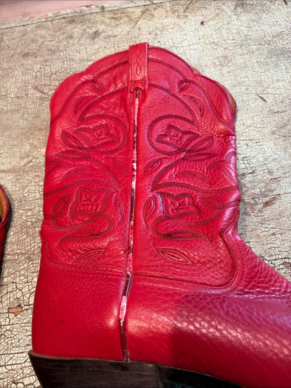 Ariat Red Western Cowboy Boots Leather Floral Stitch Women’s US 10B - Picture 8 of 9